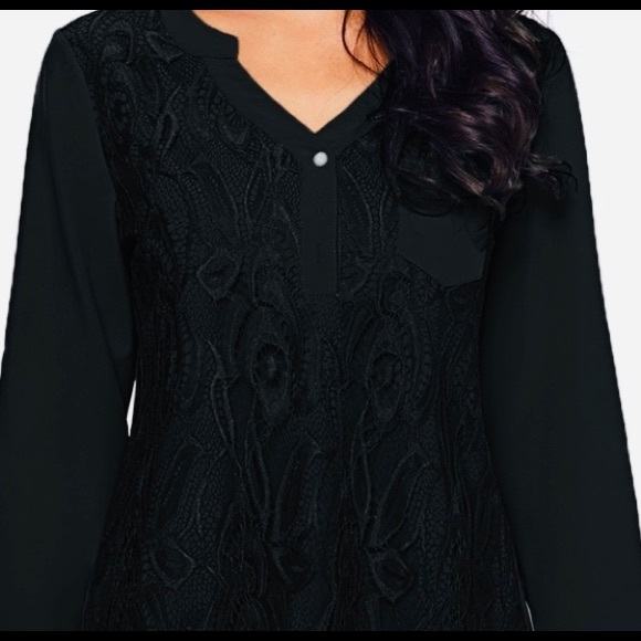 *LAST ONE* Mandy Lace Panel Split Neck Blouse - Picture 3 of 13